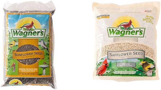 Wagner's 52023 Black Oil Sunflower Seed Wild Bird Food, 5-Pound Bag & 57075 Safflower Seed Wild Bird Food, 5-Pound Bag