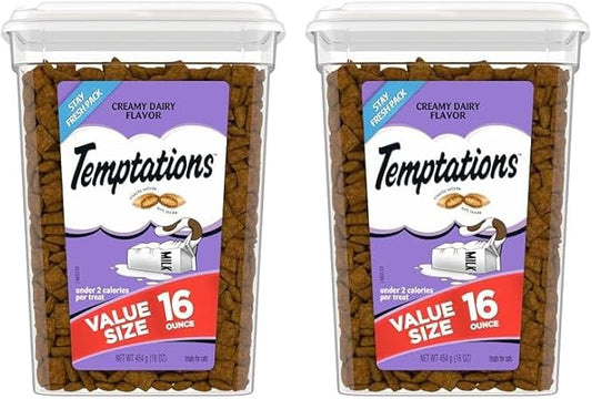 Temptations Classic Crunchy and Soft Cat Treats Creamy Dairy Flavor, 16 oz. Tub (Pack of 2)