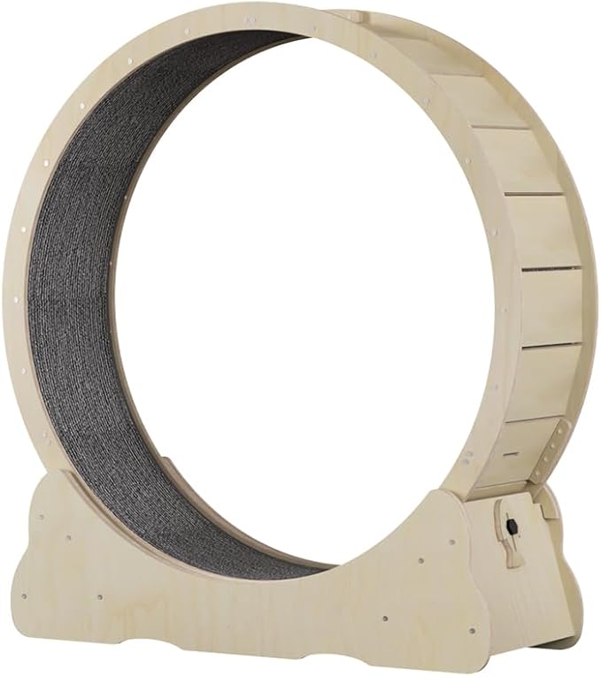 Cat Wheels for Indoor Cats. Extra Large Diameter Cat Treadmill. Made of Natural Solid Wood. Inside Diameter 40in/100cm. Including Installation Tools and Cat Teaser. (Wood)