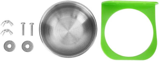 Bird Cage Feeder, Stainless Steel Food Water Bowls with Plastic Holder Parrot Feeding Bowls Cup for Macaw African Greys Budgies Parakeet Cockatiels Conure Lovebird Finch(Green)