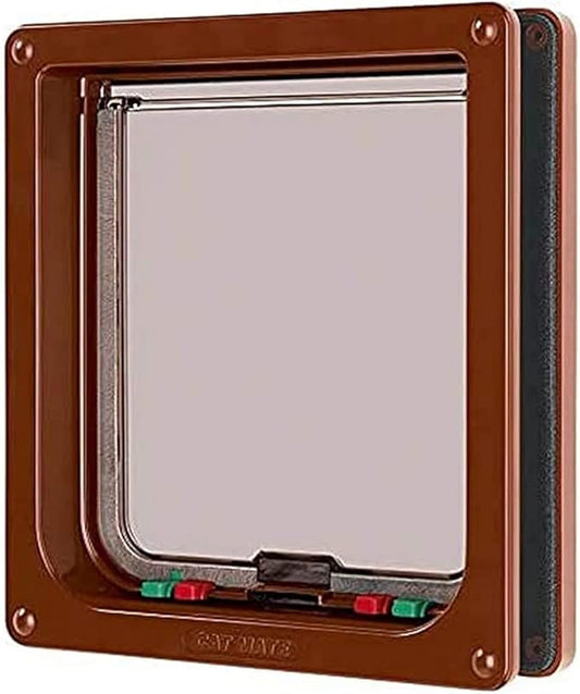 Cat Mate Large 4-Way Cat Door for Large Cats and Small Dogs with Magnetic Catch and Durable, Rigid Flap - Brown