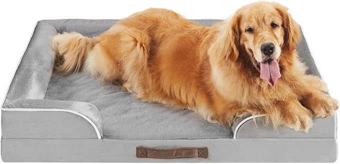 Friends Forever Orthopedic Dog Bed, Bolster Dog Bed with Memory Foam Dog Couch Sofa and Removable Washable Cover, Ally Grey, 42x32x7