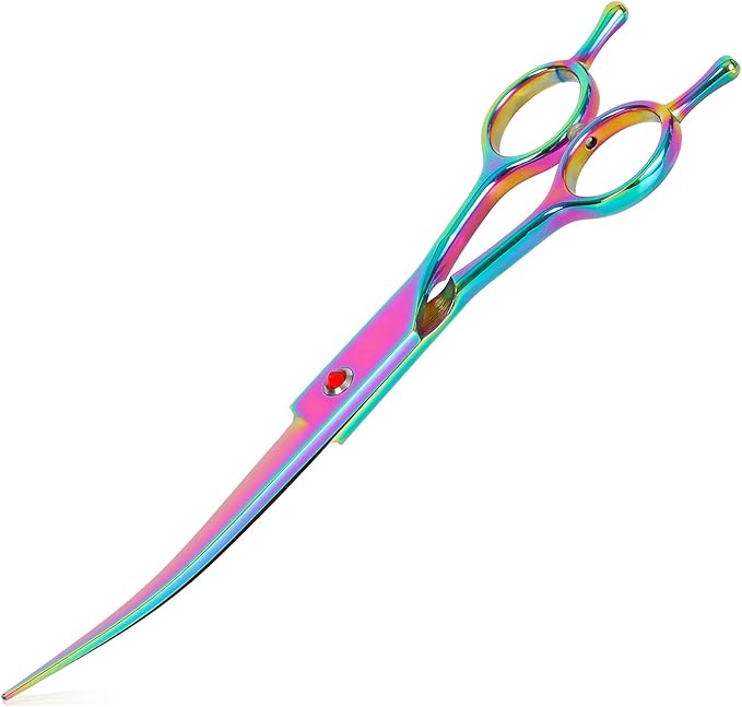 Dog Grooming Scissors Curved Hair Cutting Scissors for Dogs & Cats Made of Premium Stainless Steel (Rainbow)