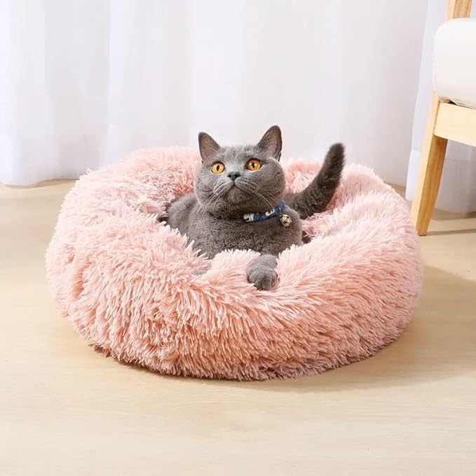 Cat Beds for Indoor Cats - Cat Bed Washable 20/24 inches, Dog Beds for Small Medium Dogs, Anti Anxiety Round Fluffy Plush Faux Fur Cat Bed,Thick Bottom Keep Pets Off The Cold Tile