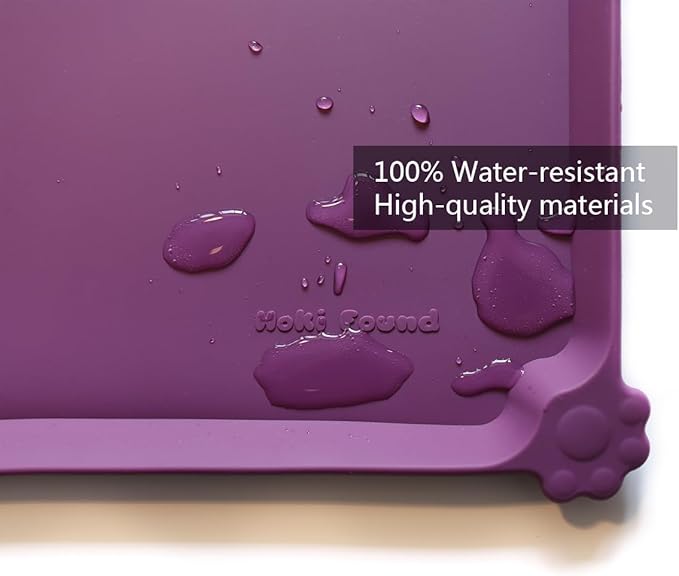 Hoki Found Waterproof Pet Feeding Mats with High Lips, Multiple Size and Colors for Dogs, Cats & Others -Eggplant