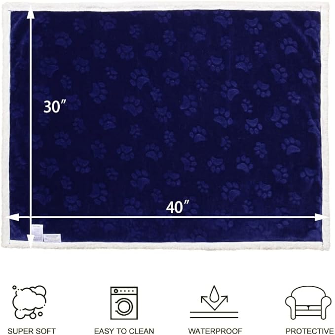 Qeils Dog Blankets for Small Dogs - Waterproof Cat Blanket Washable - Sherpa Fleece Puppy Blanket, Soft Plush Reversible Throw Protector for Bed Couch Car Sofa, 30"X40", Navy Blue