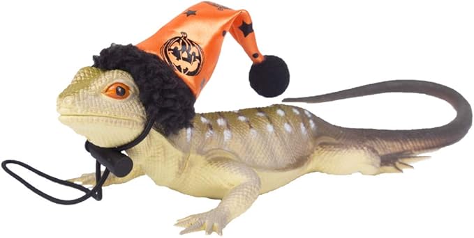 ADOGGYGO Halloween Bearded Dragon Lizard Leash Harness Hat Set - Bearded Dragon Clothe Halloween Pumpkin Hat + 3 Pack Reptile Harness Leash for Bearded Dragon Lizard Reptile (Halloween)