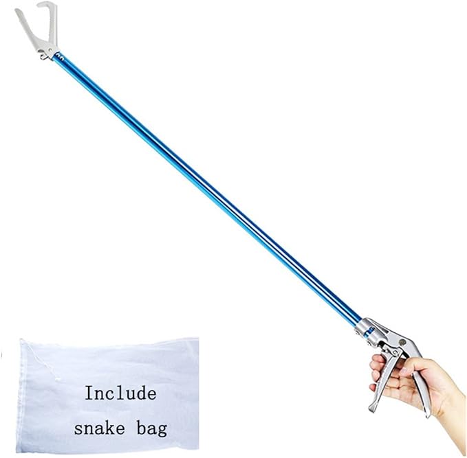 60inch Snake Tong Reptile Grabber Rattle Snake Catcher Professional Aluminum Alloy Wide Jaw Handling Tool with Lock and Comfortable Grip Handle (Include Snake Bagging)