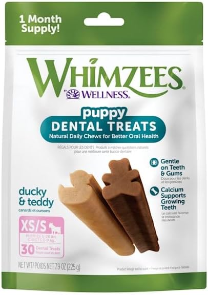 WHIMZEES by Wellness Puppy Natural Dental Chews for Dogs, Long Lasting Treats, Grain-Free, Freshens Breath, Extra Small/Small Breed, 30 count , 7.90 Ounce (Pack of 1)