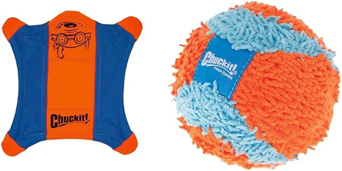 Chuckit! Flying Squirrel Fetch Dog Toy, Size Medium (9.5" Diameter), Orange & Blue, for Medium Dog Breeds & Indoor Fetch Ball Dog Toy (4.75 Inch), Orange and Blue