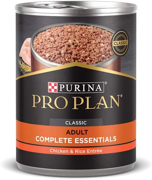 Purina Pro Plan Complete Essentials High Protein Chicken and Rice Entree Adult Dog Food Wet Pate, 13 oz., Case of 12