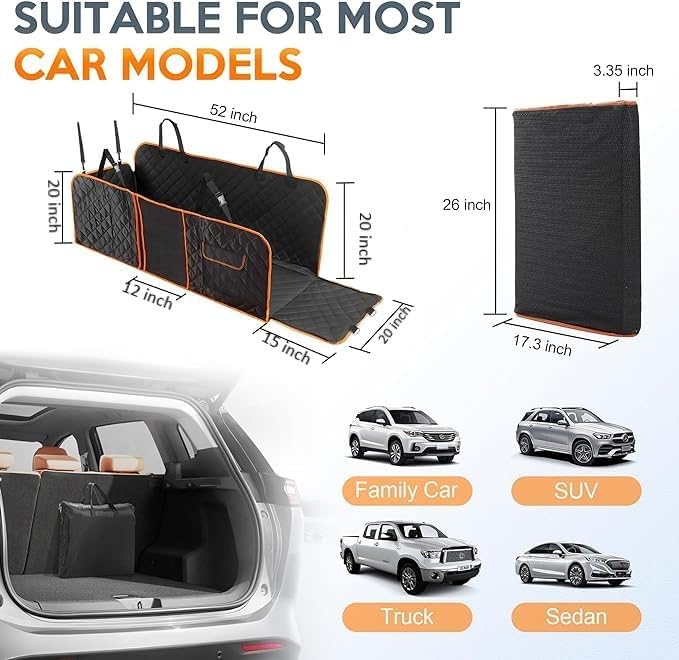 Active Pets Dog Car Seat Cover for Back Seat - Waterproof Pet Back Seat Cover for Trucks, Sedans & SUVs - Use with Chom Chom Roller Pet Hair Remover. Orange