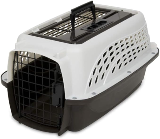 Petmate Two-Door Small Dog & Cat Carrier, Top or Front Loading, Made with Recycled Materials, 19 inches, For Pets up to 10 Pounds, Made in USA,White