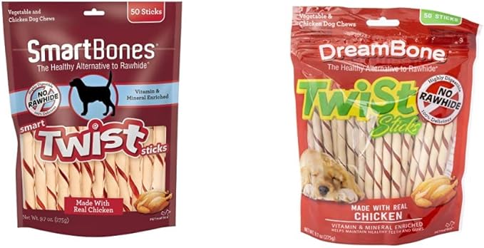 SmartBones Smart Twist Sticks (Pack of 1) and Dreambone Twist Sticks, Made with Real Chicken, Rawhide-Free Chews for Dogs, 50 Count