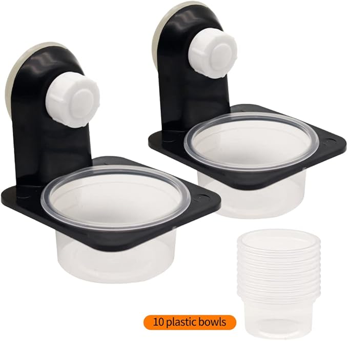 Reptile Feeding Cups Water Bowl Double Crested Gecko Feeding Ledge with 10 Pcs 0.5oz Bowls，Detachable Suction Cup Reptile Feeding Dish Feeder for Lizard Tortoise Reptile Spider Gecko (Single)