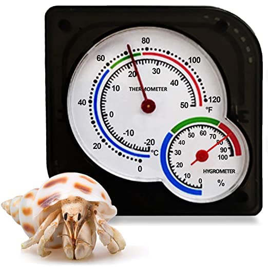 SunGrow Hermit Crab Humidity and Temperature Reader, Black Analog Thermometer and Hygrometer for Terrariums, Color-Coded Sections, Measures in Fahrenheit and Percent, 1 Pc per Pack