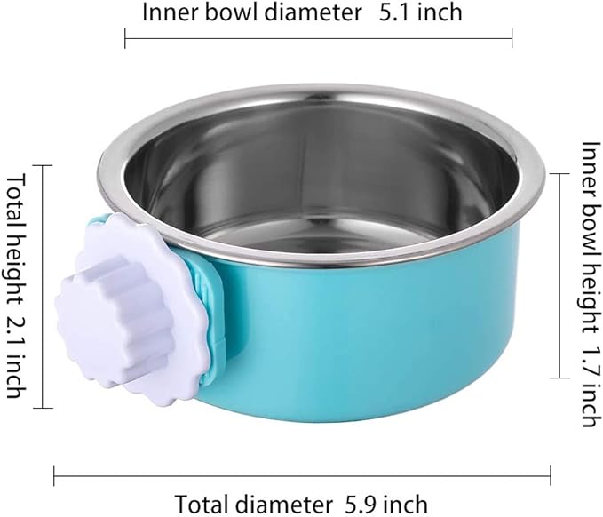 Stainless Steel Removable Pet Food Bowl, Anti-overturn Water Feeder Container, Suitable for Small Dog/Cat/Rabbit, 2 Set of Crate Bowls, Easy to Install and Clean