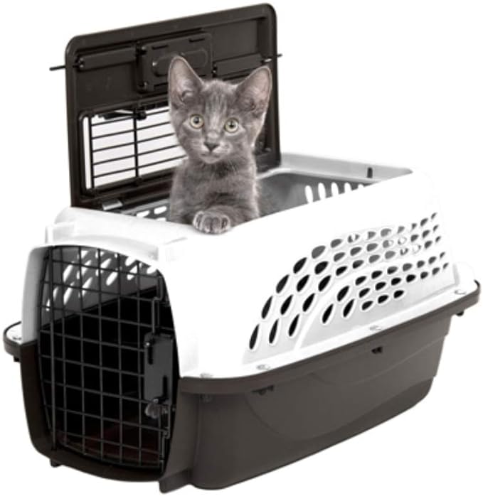 Petmate Two-Door Small Dog & Cat Carrier, Top or Front Loading, Made with Recycled Materials, 19 inches, For Pets up to 10 Pounds, Made in USA,White