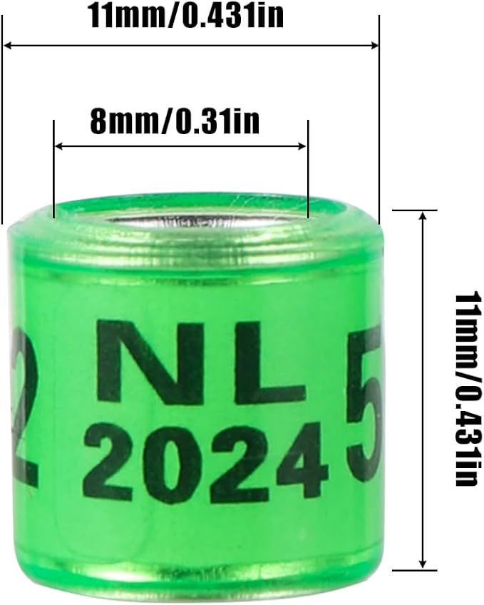 50Pcs Multicolor Aluminium Pigeon Leg Rings with 2024 NL Training Identify Birds Foot Ring Identify 8mm Plastic Bird Leg Bands (Green)