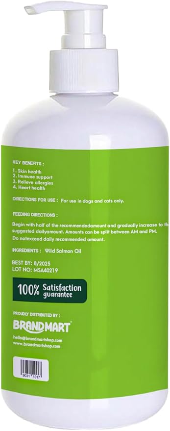 Wild Alaskan Salmon Oil for Dogs & Cats Omega 3 Skin & Coat Support, Liquid Food Supplement for Pets, EPA + DHA Fatty Acids for Joint Function, Immune & Heart Health, Fish Oil Supplements for Dogs