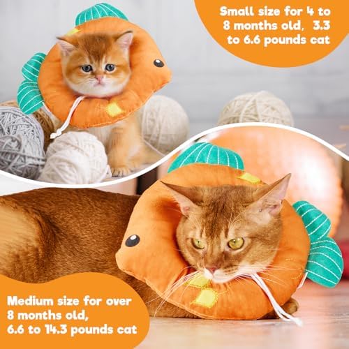 Cat Cone, Adjustable Cat Recovery Collar, Extra Soft Cat E Collar with Drawstrings, Prevent Licking and Scratching (Goldfish, Small)