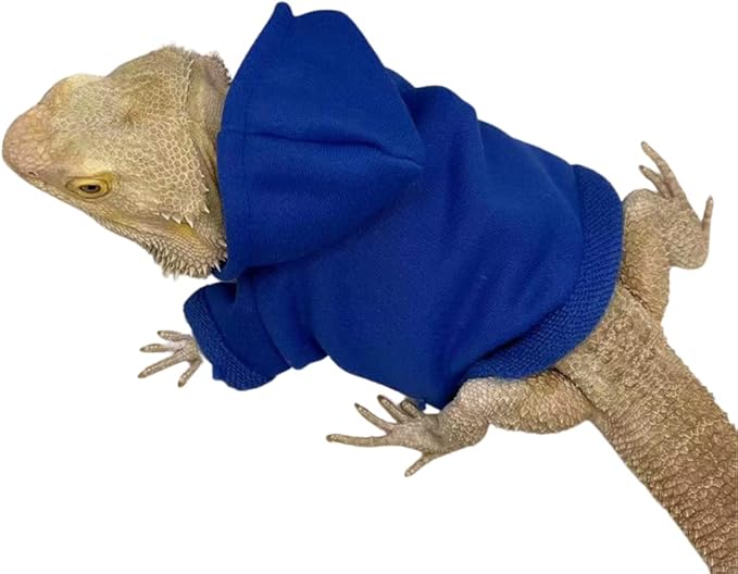 Bearded Dragons Hoodie - Handmade Adjustable Cotton Sweater Reptile Jacket Shirt for Skin Protection Small Animal Costume Apparel for Lizard Bearded Dragon Crested Gecko Chameleon (L, Blue)