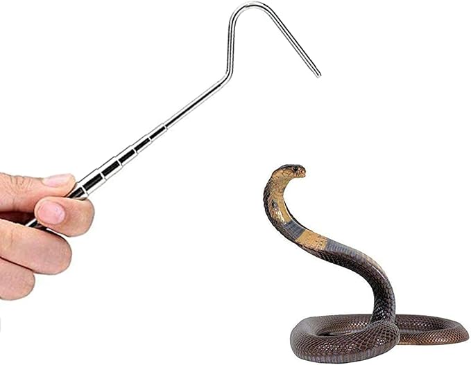 Portable Mini Snake Hook Collapsible Stainless Steel Snake Tongs and Reptile Supplies Hook Retractable Catching Snake Handling Tool 16cm to 68cm