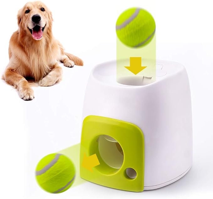 Hztyyier Automatic Dog Ball Launcher Interactive Pet Toy for Dogs, Cats, and Other Animals (Green)