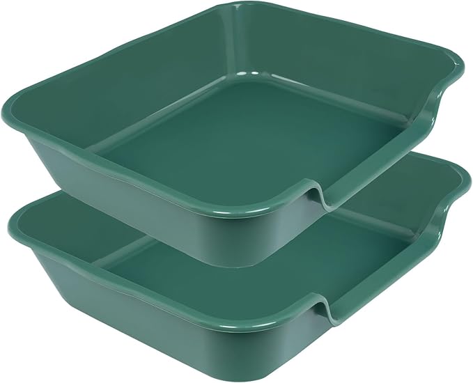 2 Pack Extra Large Dog Litter Box Pan Tray (ABS Material), Low Entry Jumbo Senior Litter Boxes for Multiple Kitten Big Cats, Pet Safe Indoor Dog Potty (Green, 24" L x 20" W)