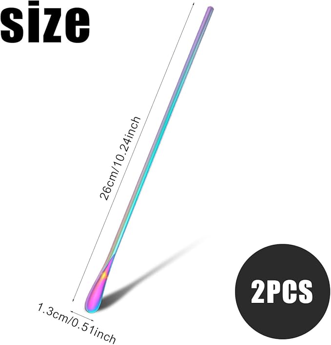 2pcs Reptile Food Spoons, 10.2 Inch Reptile Feeding Spoons 304 Stainless Steel Reptile Fruit Mixing Stirring Food Feeding Spoons for Crested Gecko Gargoyle Bearded Dragon (Colored)