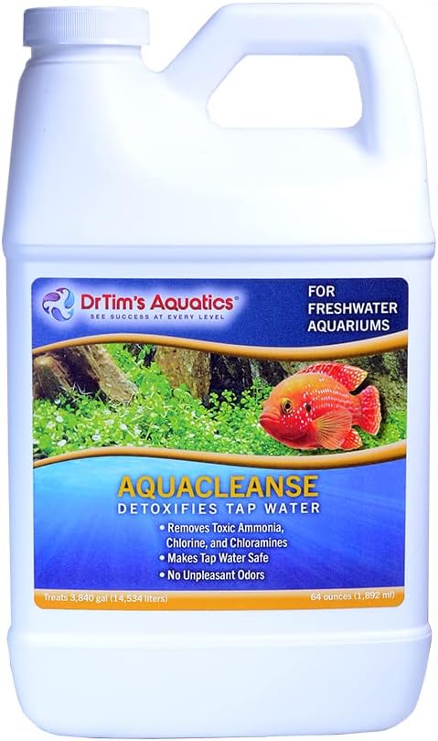 DrTim’s Aquatics AquaCleanse for Freshwater Aquariums – Tap Water Detoxifier: Dechlorinator & Ammonia Remover for New & Cycled Fish Tanks 64 oz.