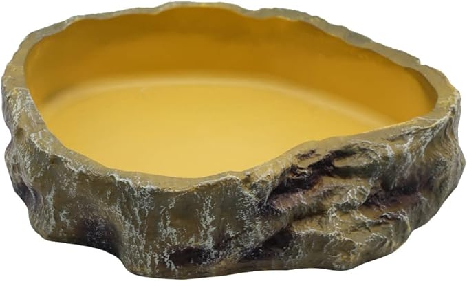 Reptile Water Dish,Resin Reptile Rock Food Feeder bowl, Water and food Bowl,Terrarium Decor for Leopard Gecko, Lizard,Spider,Turtle,Scorpion, Chameleon,Hermit Crabs (L, Yellow)