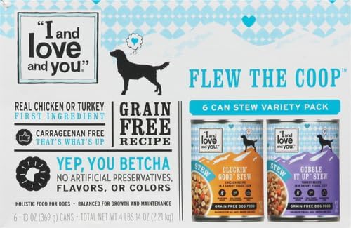 I AND LOVE AND YOU Wet Dog Food - Flew The Coop Variety Pack - Chicken + Turkey, Grain Free, Filler Free 13oz can, 6pk