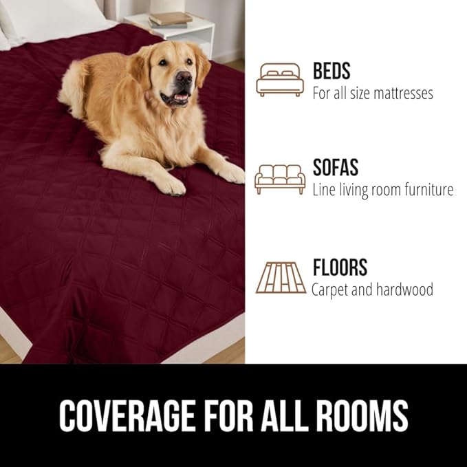 Gorilla Grip 100% Waterproof Dog Blanket 68x82, Pet Friendly Throw Essential for Large Dogs, Tear and Slip Resistant Leakproof Washable Couch Cushion Protector Cover for Indoor Furniture, Burgundy