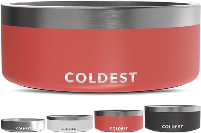 Coldest Dog Bowl - Anti Rust Metal & Non Slip Dog Bowls Large, Spill Proof Heavy Duty 3 Layers Insulated Dog Bowl - Food and Water Bowl for Dogs, Cats & Pets, Dishwasher Safe (64 oz, Crimson Red)