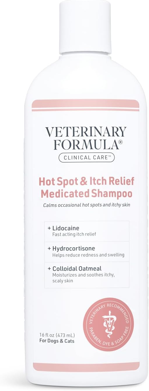 Veterinary Formula Clinical Care Hot Spot & Itch Relief Medicated Shampoo for Dogs and Cats 16oz – Helps alleviate sensitive skin, scratching, and licking of coat