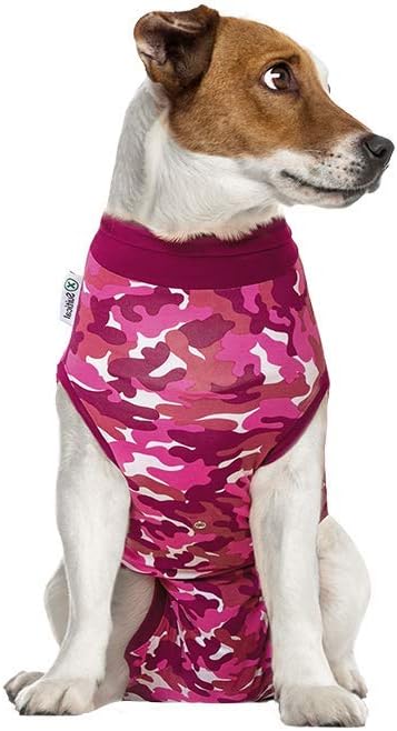 Suitical Recovery Suit for Dogs | Spay and Neutering Dog Surgery Recovery Suit for Male or Female | Soft Fabric for Skin Conditions | S | Neck to Tail 16.9”- 20.1” | Pink Camouflage