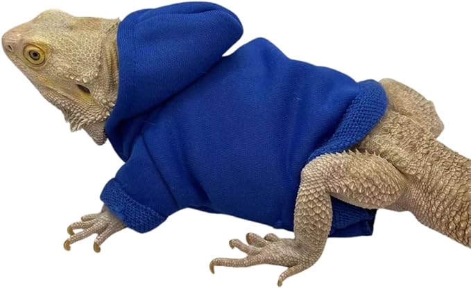 Bearded Dragons Hoodie - Handmade Adjustable Cotton Sweater Reptile Jacket Shirt for Skin Protection Small Animal Costume Apparel for Lizard Bearded Dragon Crested Gecko Chameleon (L, Blue)