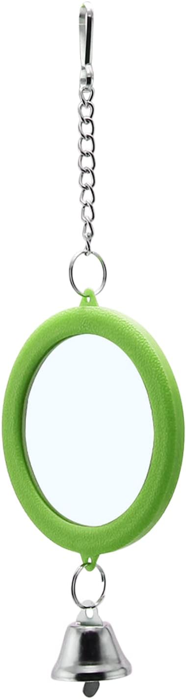 2PCS Bird Mirror with Bell Parrot Hanging Interactive Playing Toy for Cockatiel Parakeets Canaries Budgie Cage Accessories (Green)