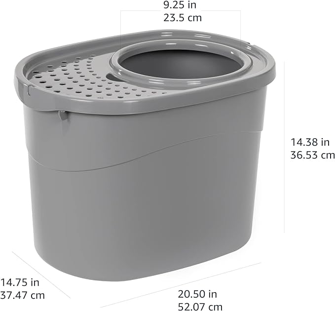 Amazon Basics Top Entry Cat Litter Box and Black Scoop, Oval, Grey, 20.5 x 14.75 x 14.38 inches