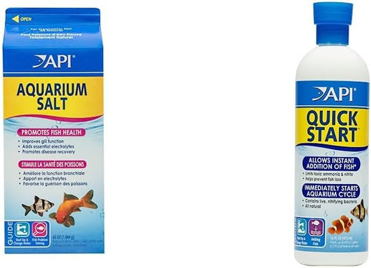 API Aquarium Care Essentials Bundle | API AQUARIUM SALT Freshwater Aquarium Salt (67-Ounce Box) + API QUICK START Freshwater and Saltwater Aquarium Nitrifying Bacteria (16-Ounce Bottle)