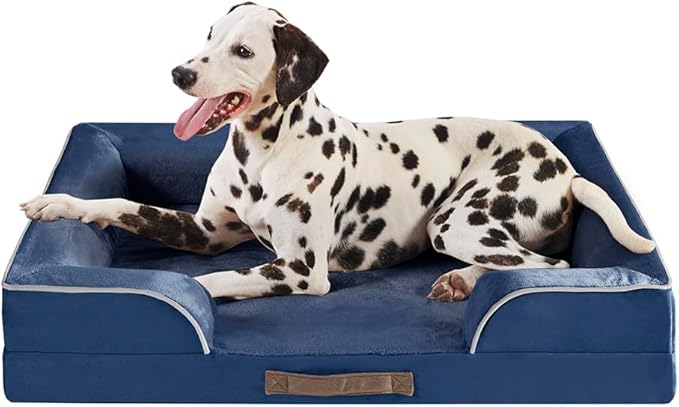 Friends Forever Orthopedic Dog Bed, Bolster Dog Bed with Memory Foam Dog Couch Sofa and Removable Washable Cover, Ally Navy, 35x25x6.5