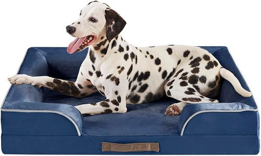 Friends Forever Orthopedic Dog Bed, Bolster Dog Bed with Memory Foam Dog Couch Sofa and Removable Washable Cover, Ally Navy, 35x25x6.5