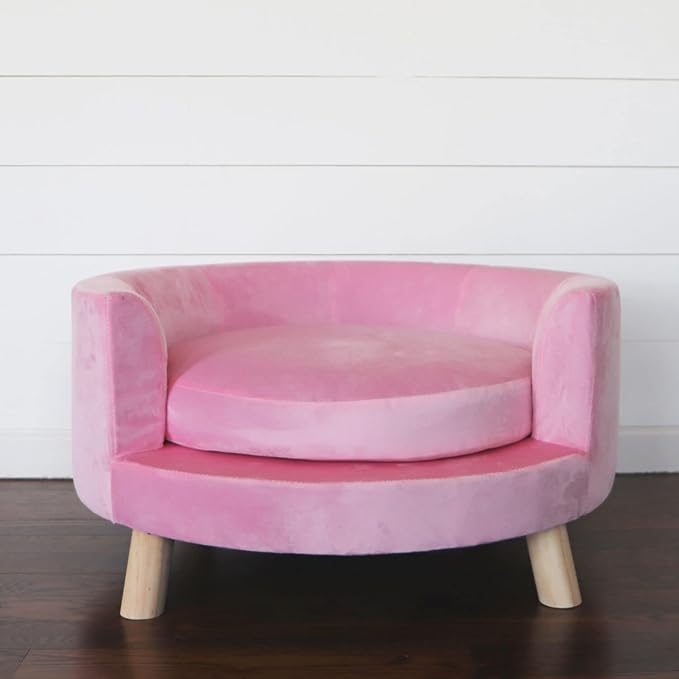 Critter Sitters 28-In. Elegant Pink Faux-Velvet Circular Pet Bed for Small to Medium-Sized Dogs and Cats, Stylish and Modern Dog Sofa, Comfortable and Easy to Clean Pet Sofa, Cushioned Dog Bed