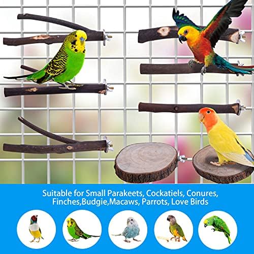 8 PCS Natural Wood Bird Perch Stand-Wooden Parrot Perch Stand-Perch Platform Cage Accessories for Parrotlets Budgies Cockatiels Parakeets Lovebirds