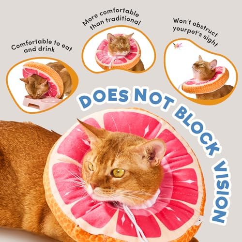 Cat Cone, Adjustable Cat Recovery Collar, Extra Soft Cat E Collar with Drawstrings, Prevent Licking and Scratching (Grapefruit, Small)