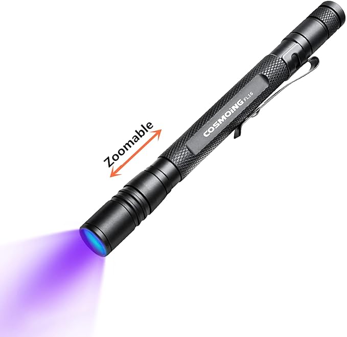 UV Flashlight, LED 395nm Ultraviolet Flashlight, Zoomable Pen Blacklight Flashlight IP54 Waterproof Detector for Pet Urine, Cat Dog Stains, Bed Bug, Household Wardrobe Toilet