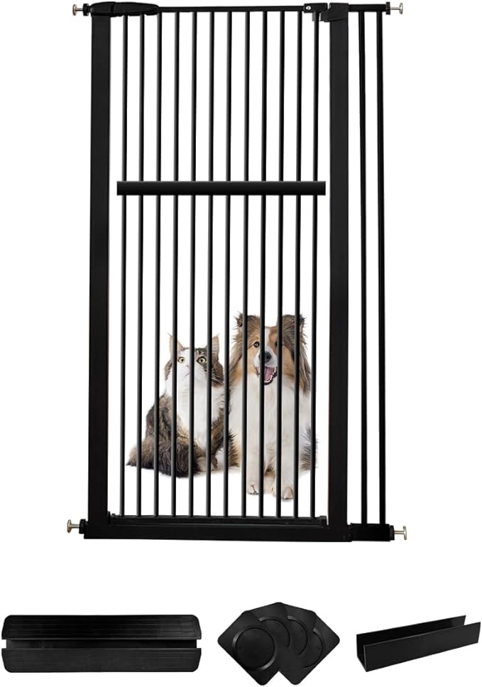 Extra Tall Pet Gate 55.12" High Pressure Mounted 34.06"-38.38" Extra Wide (9 Sizes) 1.37" Gap for Cat Dog Children Stairs Doorway Hallway No Drilling Auto-Close (34.06"-38.38", Black)