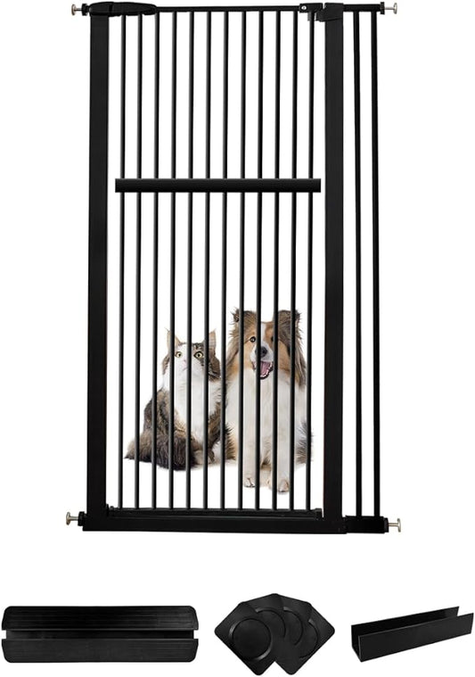 Extra Tall Pet Gate 55.12" High Pressure Mounted 34.06"-38.38" Extra Wide (9 Sizes) 1.37" Gap for Cat Dog Children Stairs Doorway Hallway No Drilling Auto-Close (34.06"-38.38", Black)