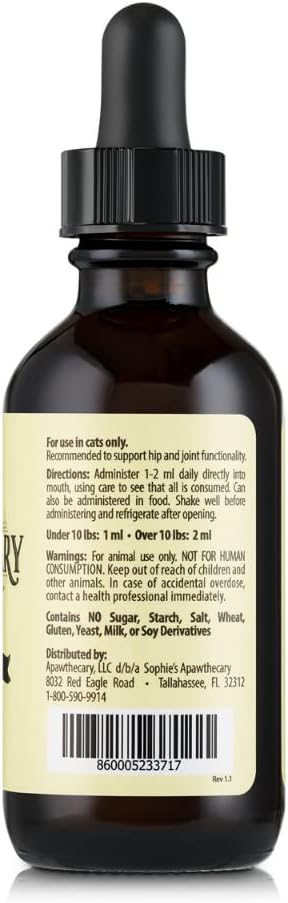 Sophie's Apawthecary Cat Hip and Joint Glucosamine Liquid Supplement 2 oz for Pain Relief and Improved Joint Flexibility